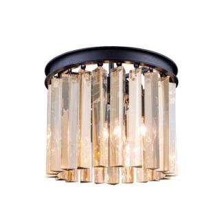 Elegant Lighting Sydney 3 Light Mocha Brown Flushmount with Golden Teak Smoky Crystal 1208F12MB GT/RC