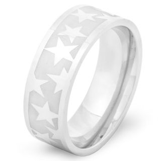 Stainless Steel Mens Brushed Polished Star Pattern Ring  