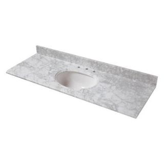 Pegasus 61 in. W Marble Vanity Top in Carrara with Single White Bowl and 8 in. Faucet Spread 61108