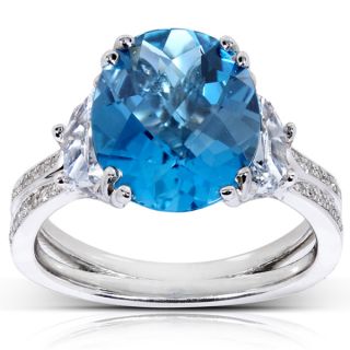 Annello 14k White Gold London Blue Topaz and 7/8ct TDW Diamond Ring (G