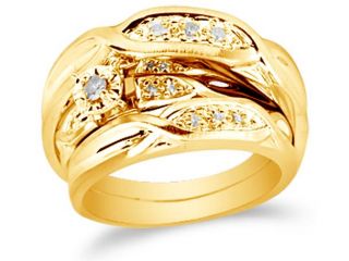 10K Yellow Gold Diamond Cross Over Trio 3 Ring His & Hers Set   Solitaire Setting w/ Round Diamonds   (1/8 cttw, G H, SI2)   SEE "OVERVIEW" TO CHOOSE BOTH SIZES
