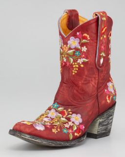 Old Gringo Sora Floral Embroidered Cowboy Bootie, Red/Violet