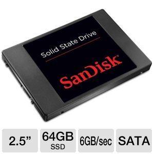 SanDisk 64GB Solid State Drive   Internal, 2.5 Form Factor, SATA, 6Gb/s, Read 475MB/s, Write 200MB/s, Black   SDSSDP 064G G25