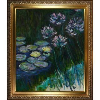 24 in. x 20 in. Water Lilies and Agapanthus Hand Painted Classic Artwork MON1260 FR 7870G20X24