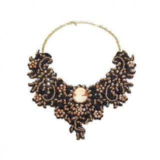 AMEDEO "Dama in Pizzo" 40mm Cameo Glass Bead Goldtone 21" Bib Necklace   7892659