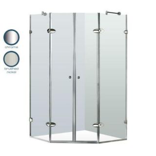Vigo Gemini 40 in. x 73.375 in. Frameless Neo Angle Shower Enclosure in Brushed Nickel with Clear Glass VG6063BNCL42