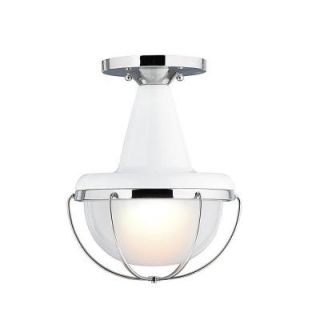 Feiss Livingston Collection 1 Light Hi Gloss White/Polished Nickel Outdoor Flushmount OL14013HGW/PN