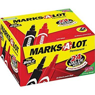 Avery Marks A Lot Chisel Point Permanent Marker, Black/Red, 24/Pack