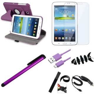 INSTEN Purple 360 Leather Case Cover+Accessories for Samsung Galaxy Tab 3 7.0 SM T210R