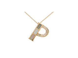 14K Gold Diamond and Mother of Pearl Initial P Necklace