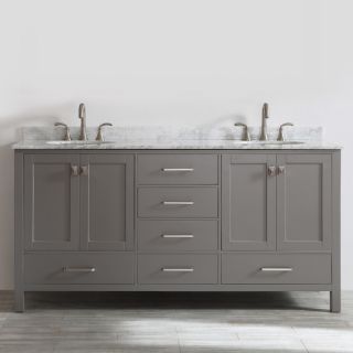 Gela 72 inch Grey Double Vanity with Carrera White Marble Top without