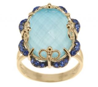 Sleeping Beauty Turquoise Doublet and Sapphire Ring 14K Gold —