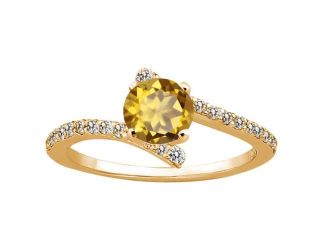 1.14 Ct Round Champagne Quartz 925 Yellow Gold Plated Silver Ring