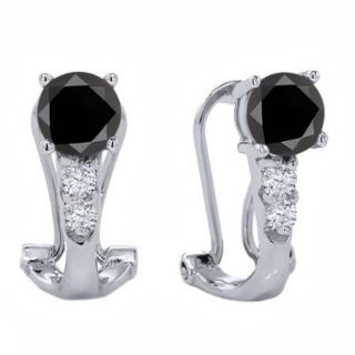 1.27 Ct Round Black Diamond White Created Sapphire 925 Sterling Silver Earrings