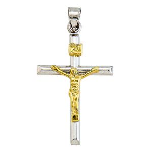 14k White and Yellow Gold Medium Inri Cruifix 18 inch Necklace