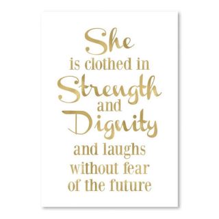 She is Clothed Strength Gold on White Poster Gallery Textual Art by