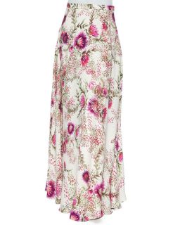 Haute Hippie Long Sleeve Chambray Shirt W/ Threadwork & Floral Print Maxi Skirt