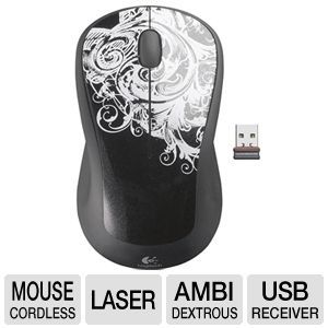 Logitech 910 001922 M310 Wireless Mouse   2.4GHz, Plug and Forget Nano Receiver, Ambidextrous, Dark Fleur Design