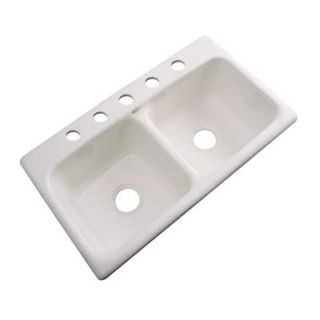 Thermocast Brighton Drop in Acrylic 33x19x9 in. 5 Hole Double Bowl Kitchen Sink in Almond 34502