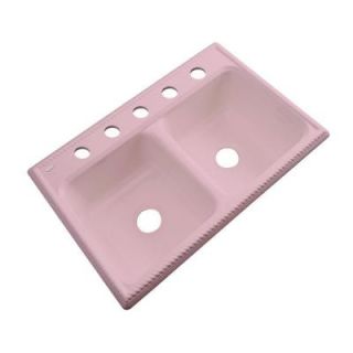 Thermocast Seabrook Drop In Acrylic 33 in. 5 Hole Double Bowl Kitchen Sink in Dusty Rose 49562
