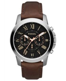 Fossil Mens Chronograph Grant Brown Leather Strap Watch 44mm FS4813