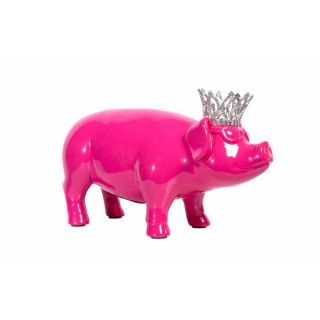 Hot Pink Ceramic Piggy Bank with Glasses and Crown   17813383