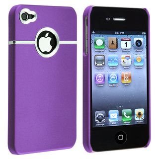 Purple with Chrome Hole Snap on Rubber Coated Case for Apple iPhone 4