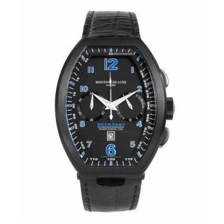 Mens TYPE 12 NERO Black Aluminium Leather Chronograph Watch (As Is
