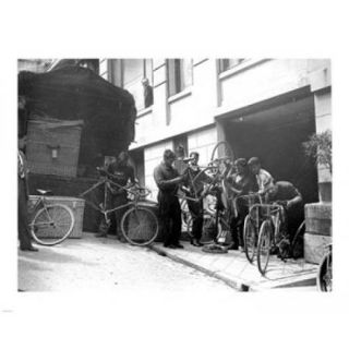 Taking care of maintenance of the racing bicycles during a rest day in Belfort Poster Print (10 x 8)