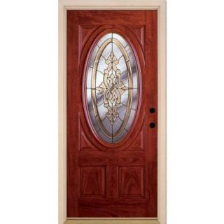 Feather River Doors 37.5 in. x 81.625 in. Silverdale Brass 3/4 Oval Lite Stained Cherry Mahogany Fiberglass Prehung Front Door C11501