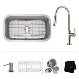 KRAUS All in One Undermount Stainless Steel 31.5 in. Single Bowl Kitchen Sink with Faucet in Stainless Steel KBU14 1630 42SS