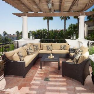 RST Brands Deco 9 Piece Patio Sectional Seating Set with Delano Beige Cushions OP PESS9 DEL K
