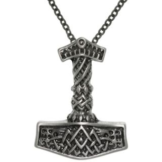 CGC Pewter Thors Hammer Norse God Rune 24 inch Chain Pendant Necklace