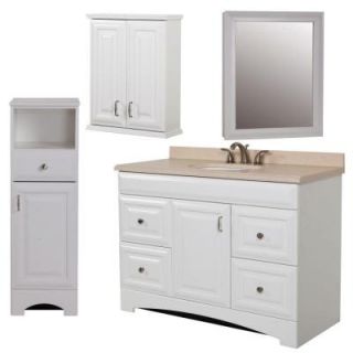 St. Paul Providence Bath Suite with 48 in. Vanity in White, Vanity Top, Over the John, Wall Mirror and Linen Tower DISCONTINUED BSPR48MCP5COM WH