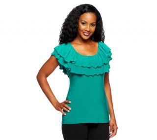 Attitudes by Renee Flutter Sleeve Boatneck Ruffle Top —