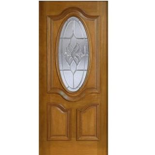 Main Door 36 in. x 80 in. Mahogany Type 3/4 Oval Glass Prefinished Walnut Beveled Zinc Solid Wood Front Door Slab SH 557 WA BZ