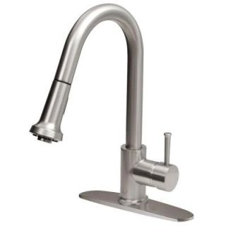 Vigo Single Handle Pull Out Sprayer Kitchen Faucet with Deck Plate in Stainless Steel VG02002STK1
