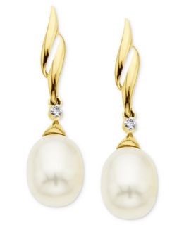 Cultured Freshwater Pearl and Diamond Accent Swirl Earrings in 14k