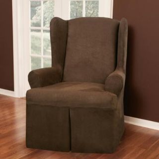 Maytex Piped Faux Suede Non Stretch Wing Chair Slipcover