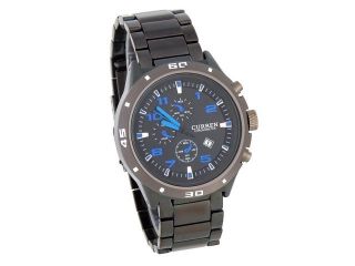 CURREN 8021 Round Dial Tungsten Steel Band Men's Analogue Wrist Watch with Calendar (Blue)