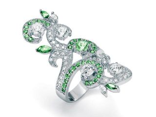 2.66 TCW Marquise Cut and Round Green and White Cubic Zirconia Sterling Silver Elongated Swirl Ring
