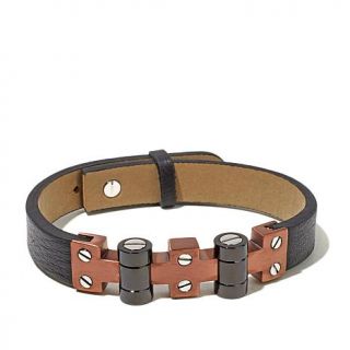Men's Stainless Steel Leather 2 Tone 9 1/4" Bracelet   7769961
