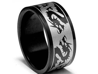 10MM Black Stainless Steel Ring with Dragon Design