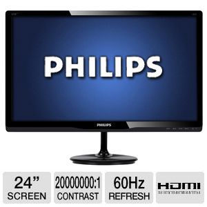 Philips 247E3LPHSU2 24 Class Widescreen LED Backlit Monitor   1080p, 1920 x 1080, 16:9, 20000000:1 Dynamic, 1000:1 Native, 60Hz, 2ms, HDMI, VGA, Energy Star