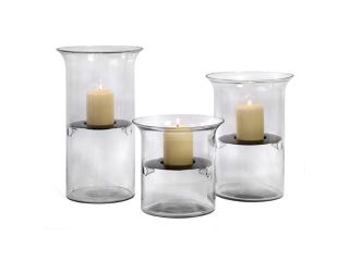 Set of 3 Minimalist Glass and Suspended Iron Votive Candle Holders