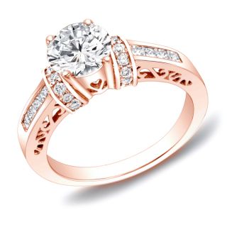 Auriya 14k Rose Gold 2ct TDW Certified Diamond Halo Engagement Ring (H