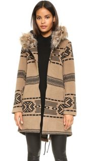 BB Dakota Brenden Jacquard Coat W/Fur Trim Hood