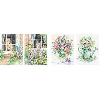 Dimensions Pencil By Number Kit, 9 x 12, Set of 4: Cat, Dog, (2) Floral