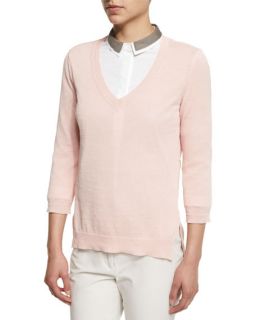 Peserico 3/4 Sleeve Sweater W/ Silk Insert