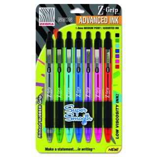 Zebra Z Grip Assorted Neon Retractable Ballpoint Pen (2 Packs of 7